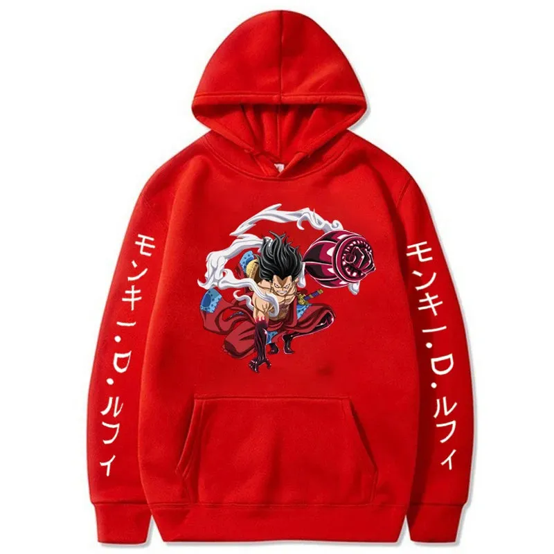 Luffy Gear 4 Graphic Hoodies One Piece Anime Pullover 90s Casual Daily Sweatshirt Boundman Printed Clothing Fashion Streetwear