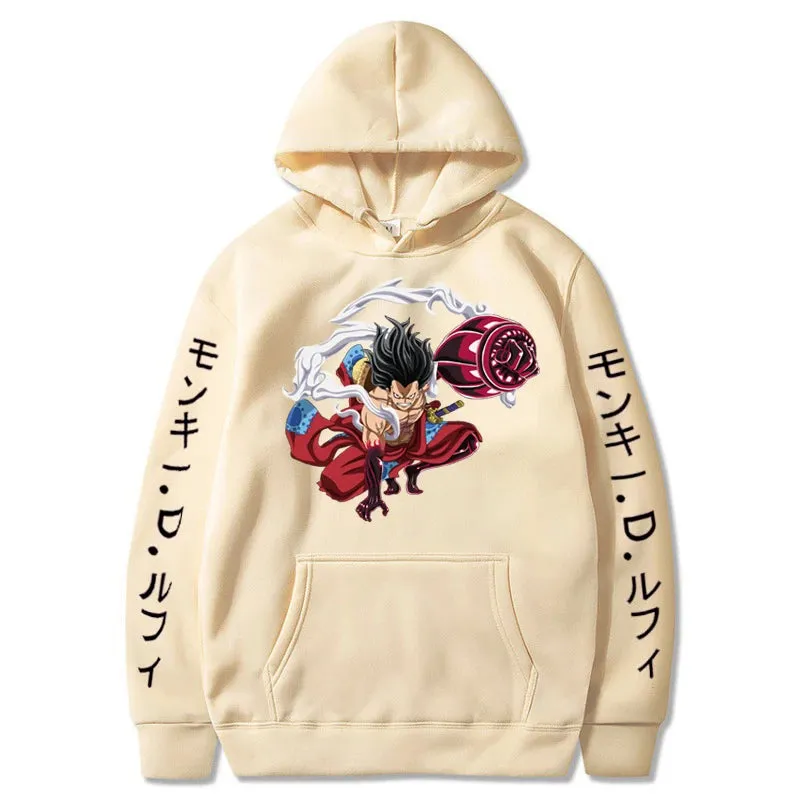 Luffy Gear 4 Graphic Hoodies One Piece Anime Pullover 90s Casual Daily Sweatshirt Boundman Printed Clothing Fashion Streetwear