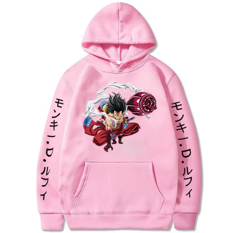 Luffy Gear 4 Graphic Hoodies One Piece Anime Pullover 90s Casual Daily Sweatshirt Boundman Printed Clothing Fashion Streetwear