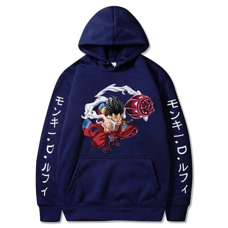 Luffy Gear 4 Graphic Hoodies One Piece Anime Pullover 90s Casual Daily Sweatshirt Boundman Printed Clothing Fashion Streetwear