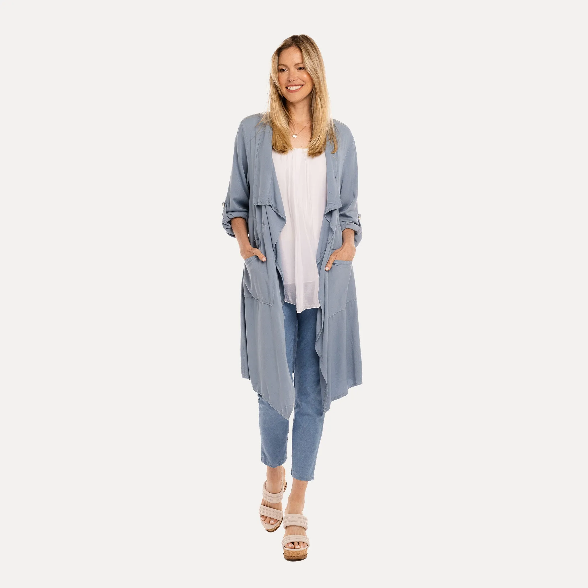 M Made in Italy  Women's Woven Long Sleeve Cardigan