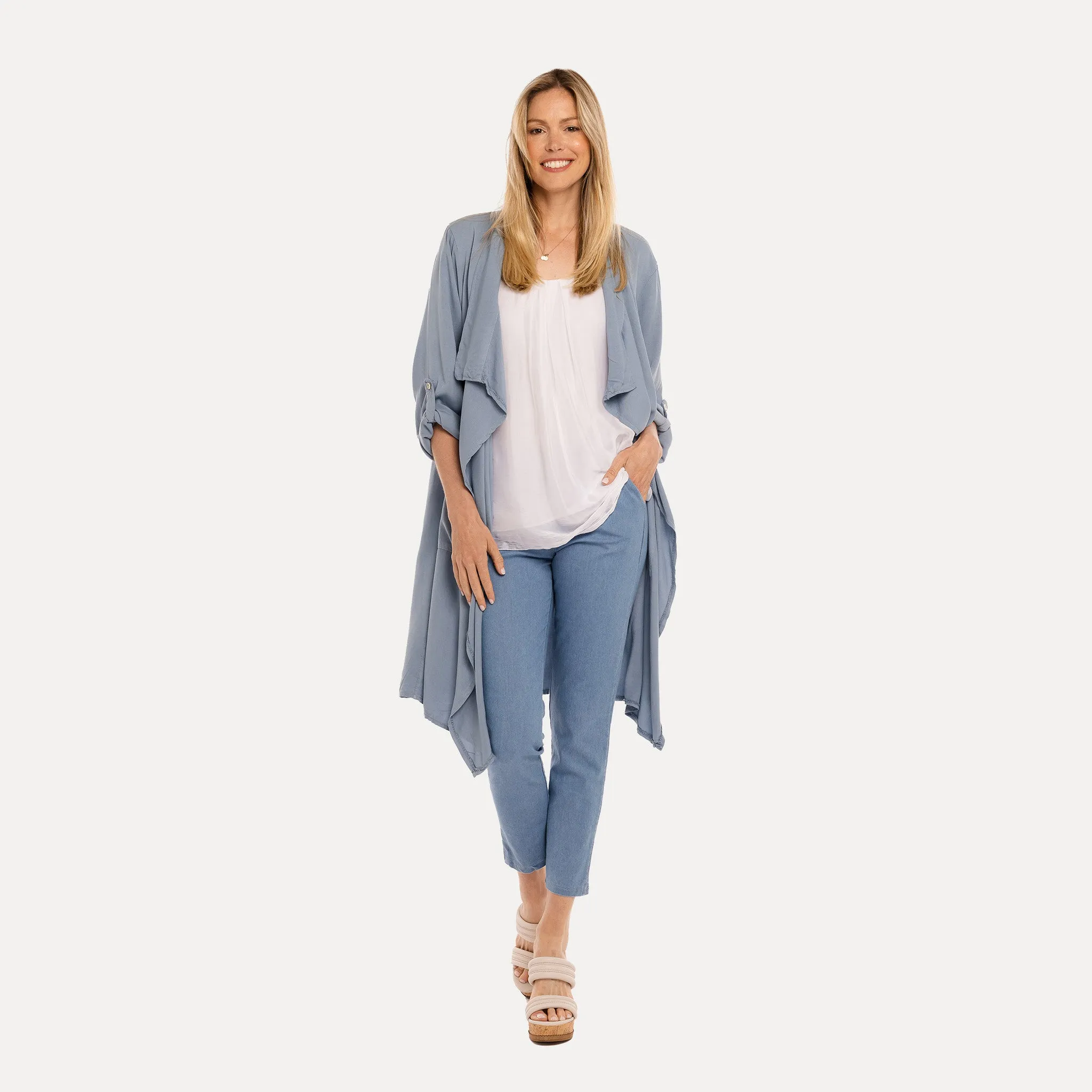 M Made in Italy  Women's Woven Long Sleeve Cardigan