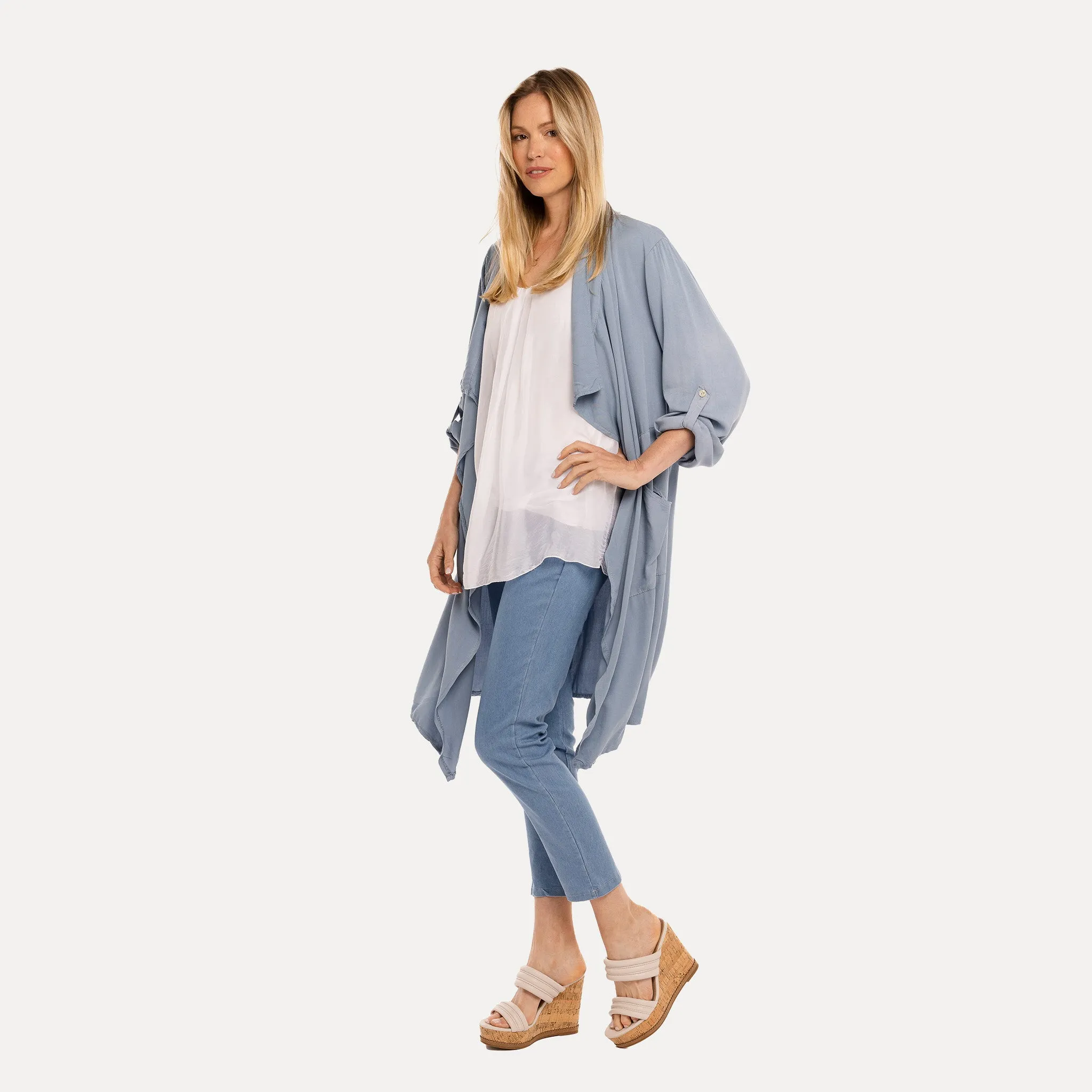 M Made in Italy  Women's Woven Long Sleeve Cardigan