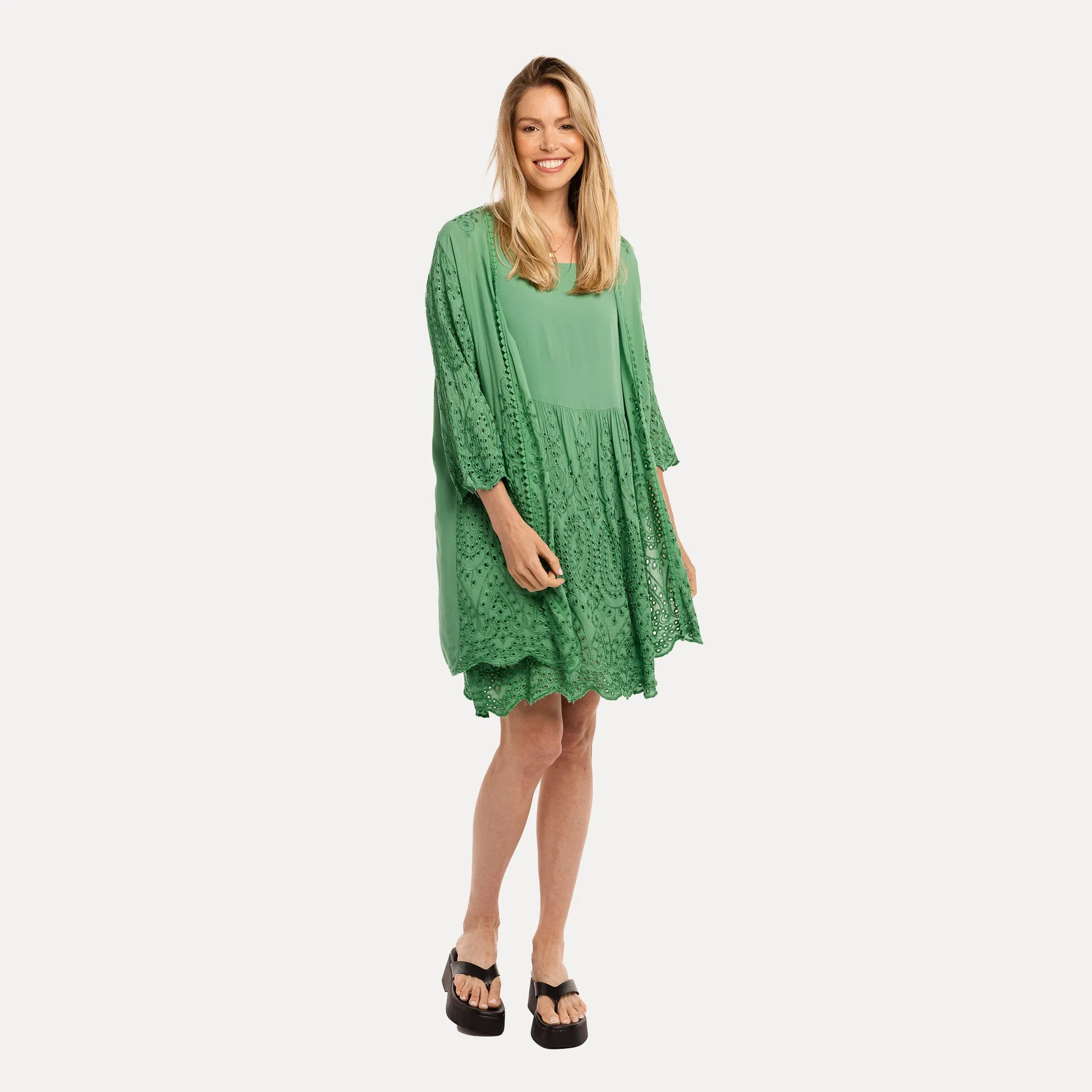 M Made in Italy  Women's Woven Three-Quarter Sleeve Cardigan