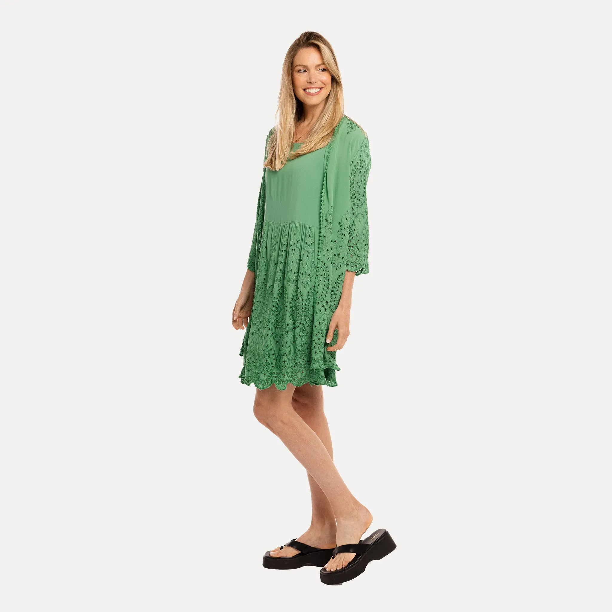 M Made in Italy  Women's Woven Three-Quarter Sleeve Cardigan