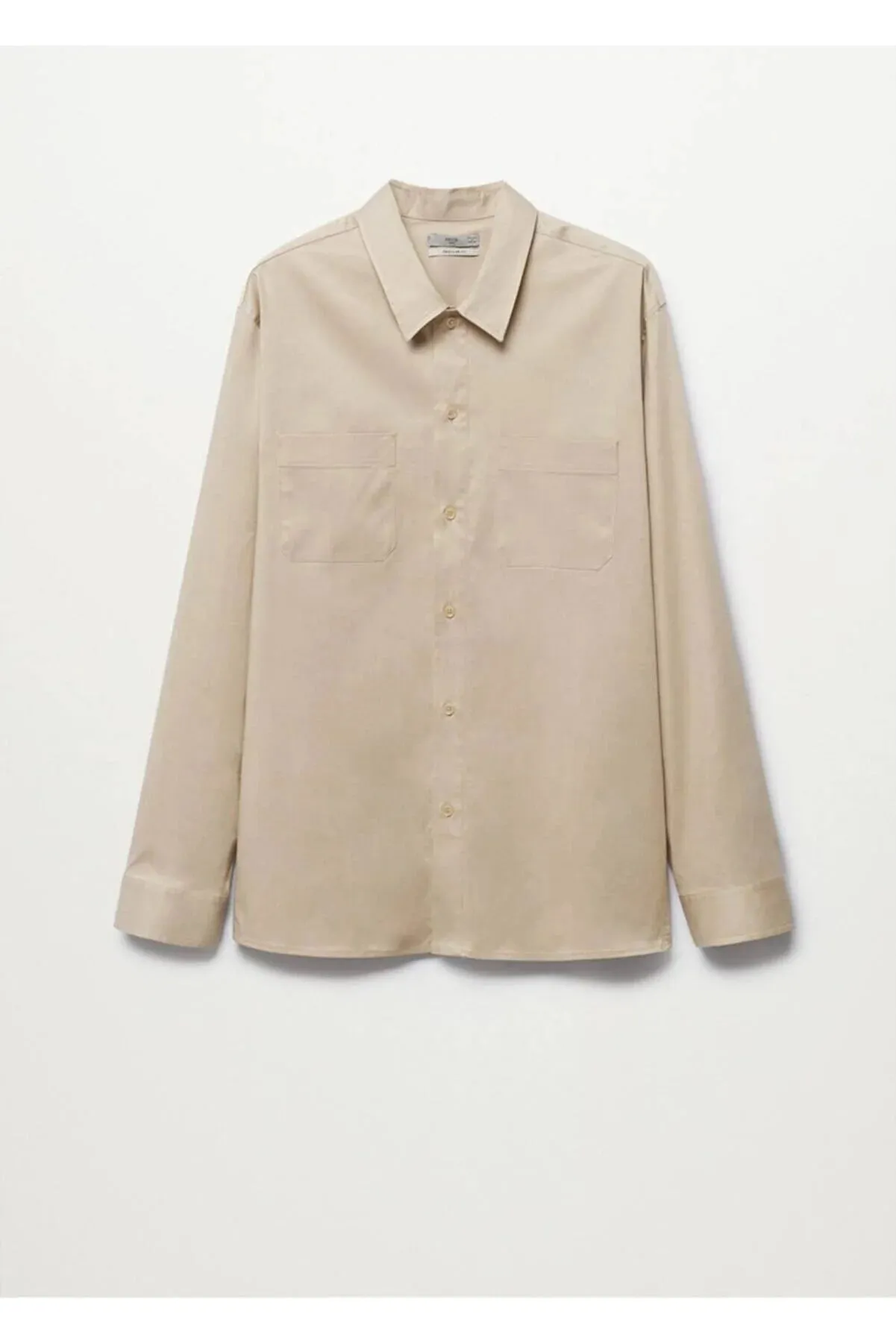 Mango Men's Beige Pocketed Cotton Shirt