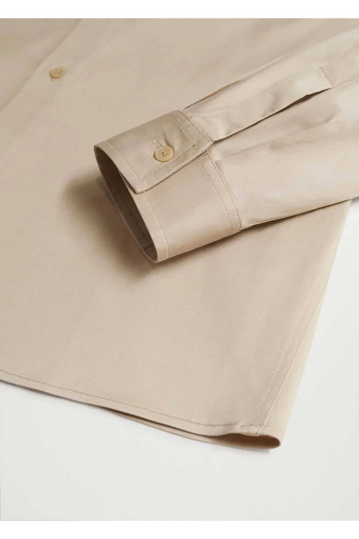 Mango Men's Beige Pocketed Cotton Shirt