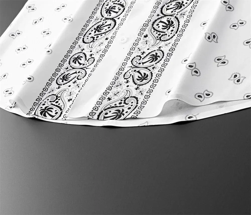 Men's Luxury Printed Long Sleeve Shirt – Retro Slim Fit for Casual, Business, and Party Wear