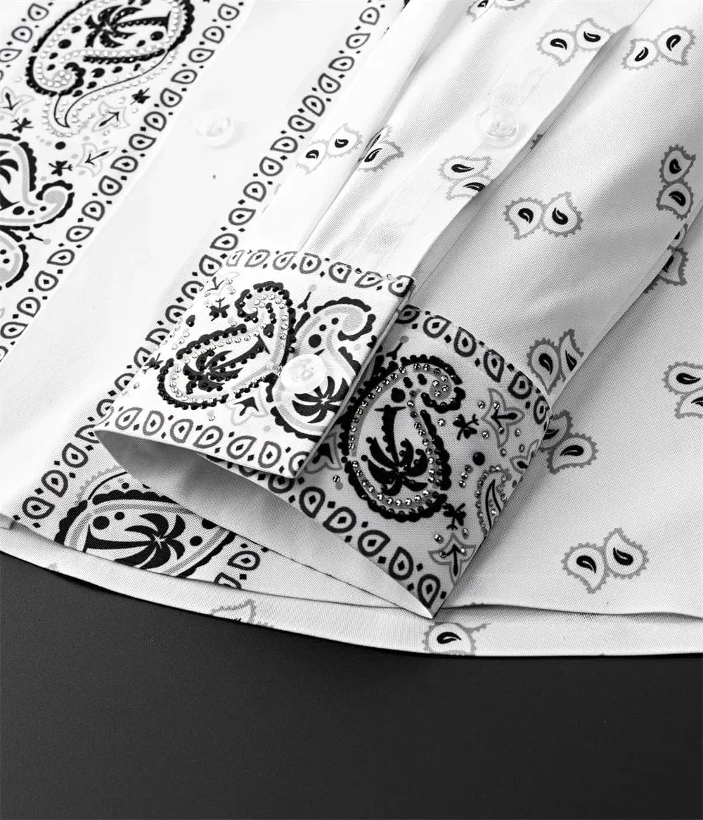 Men's Luxury Printed Long Sleeve Shirt – Retro Slim Fit for Casual, Business, and Party Wear