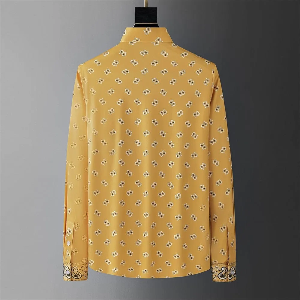Men's Luxury Printed Long Sleeve Shirt – Retro Slim Fit for Casual, Business, and Party Wear