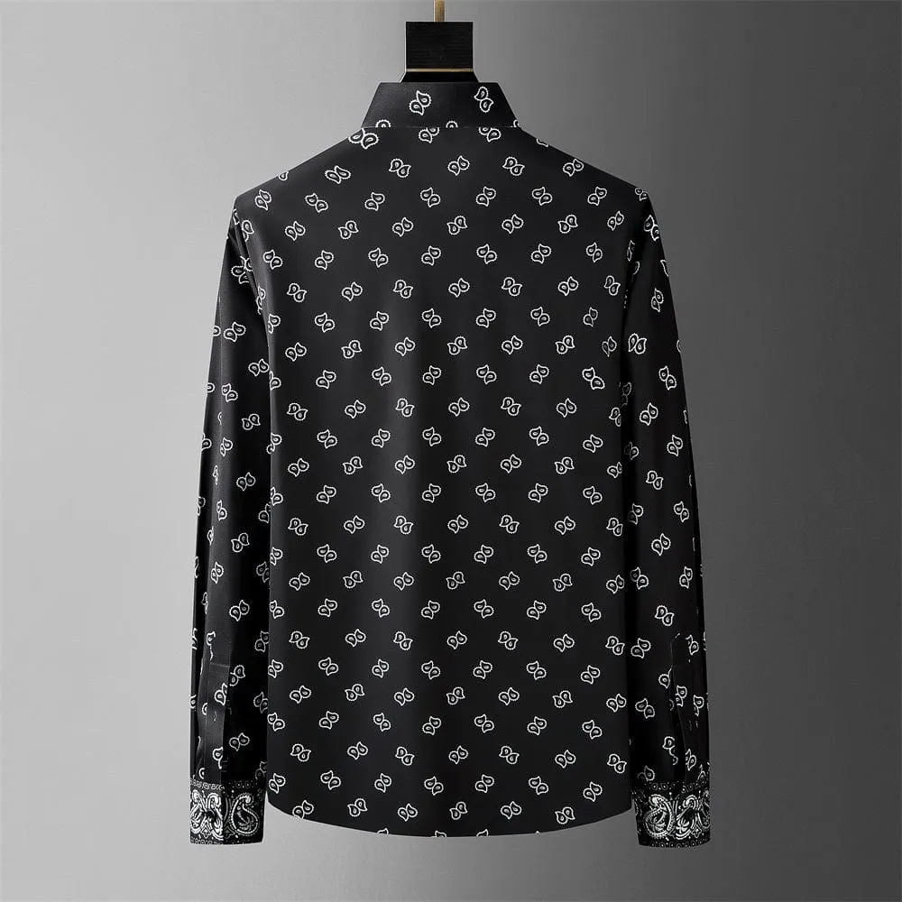 Men's Luxury Printed Long Sleeve Shirt – Retro Slim Fit for Casual, Business, and Party Wear