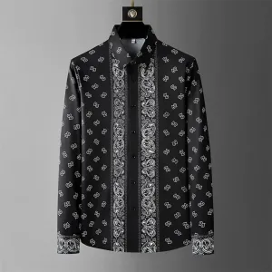 Men's Luxury Printed Long Sleeve Shirt – Retro Slim Fit for Casual, Business, and Party Wear