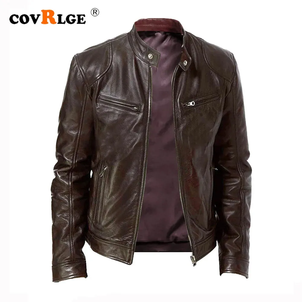 Men's Stand-up Collar Slim Leather Jacket