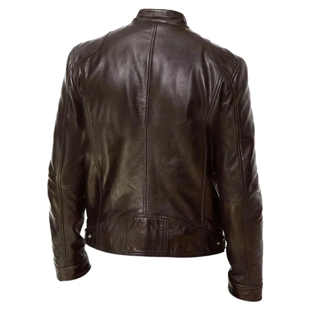Men's Stand-up Collar Slim Leather Jacket