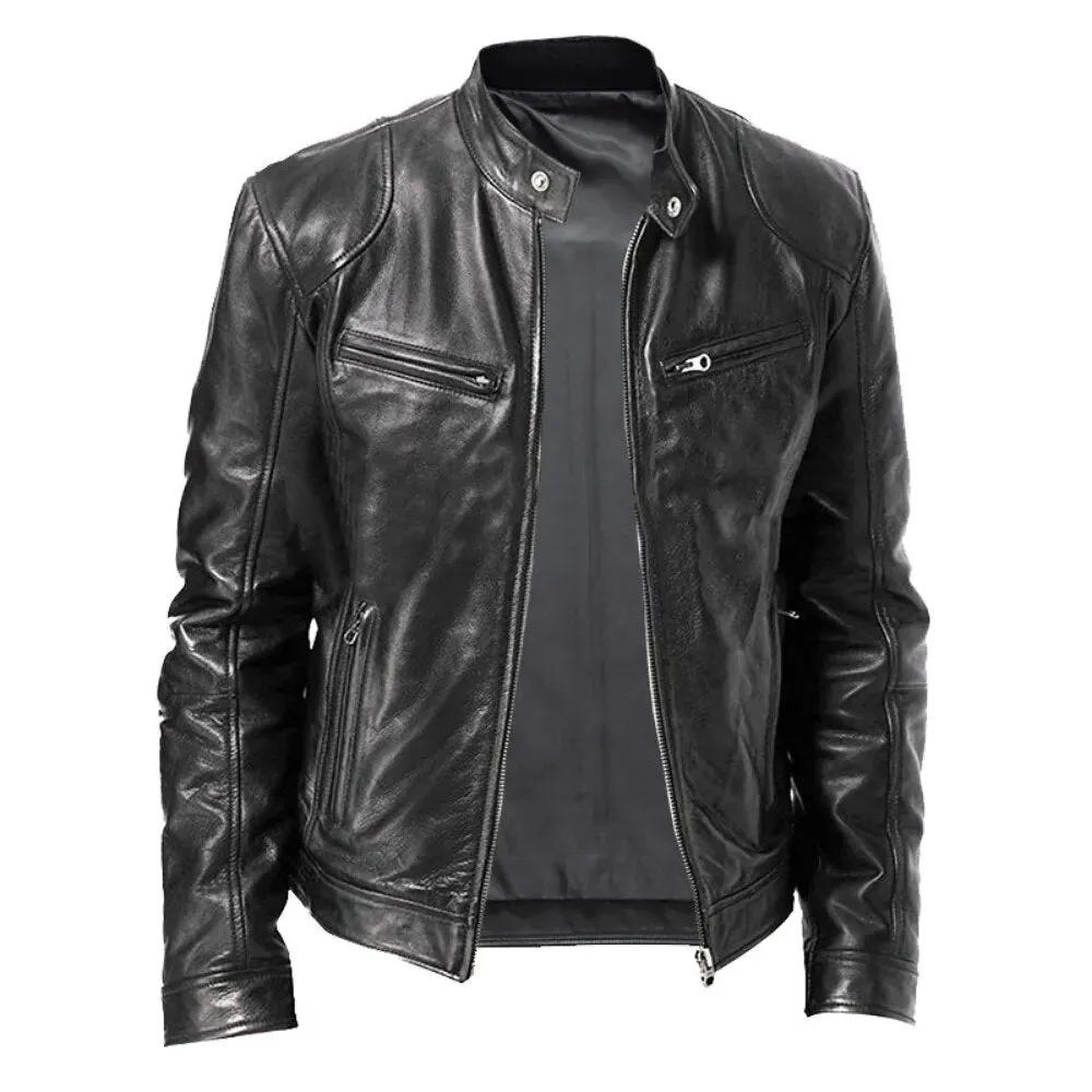 Men's Stand-up Collar Slim Leather Jacket