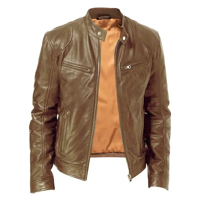Men's Stand-up Collar Slim Leather Jacket