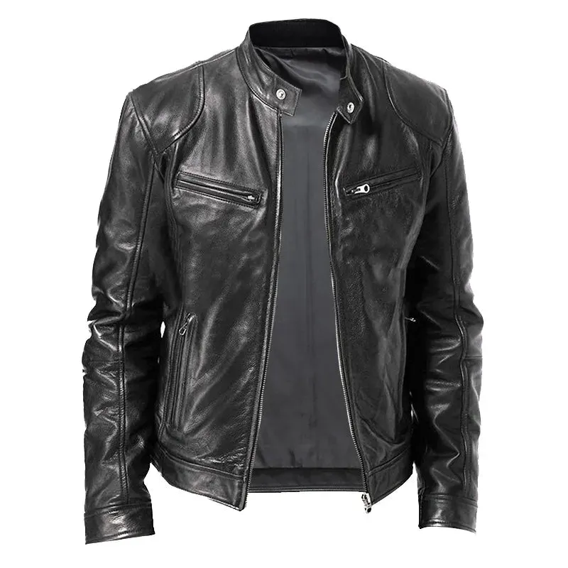 Men's Stand-up Collar Slim Leather Jacket