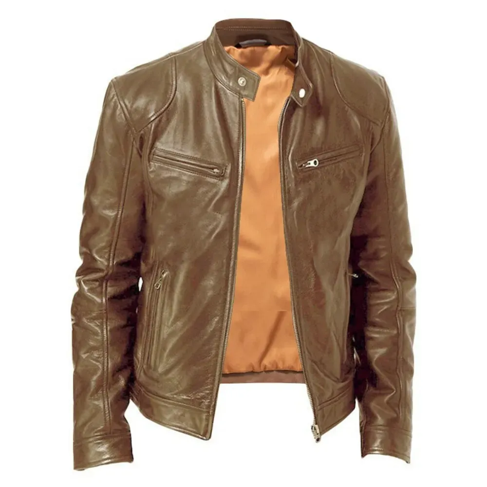 Men's Stand-up Collar Slim Leather Jacket