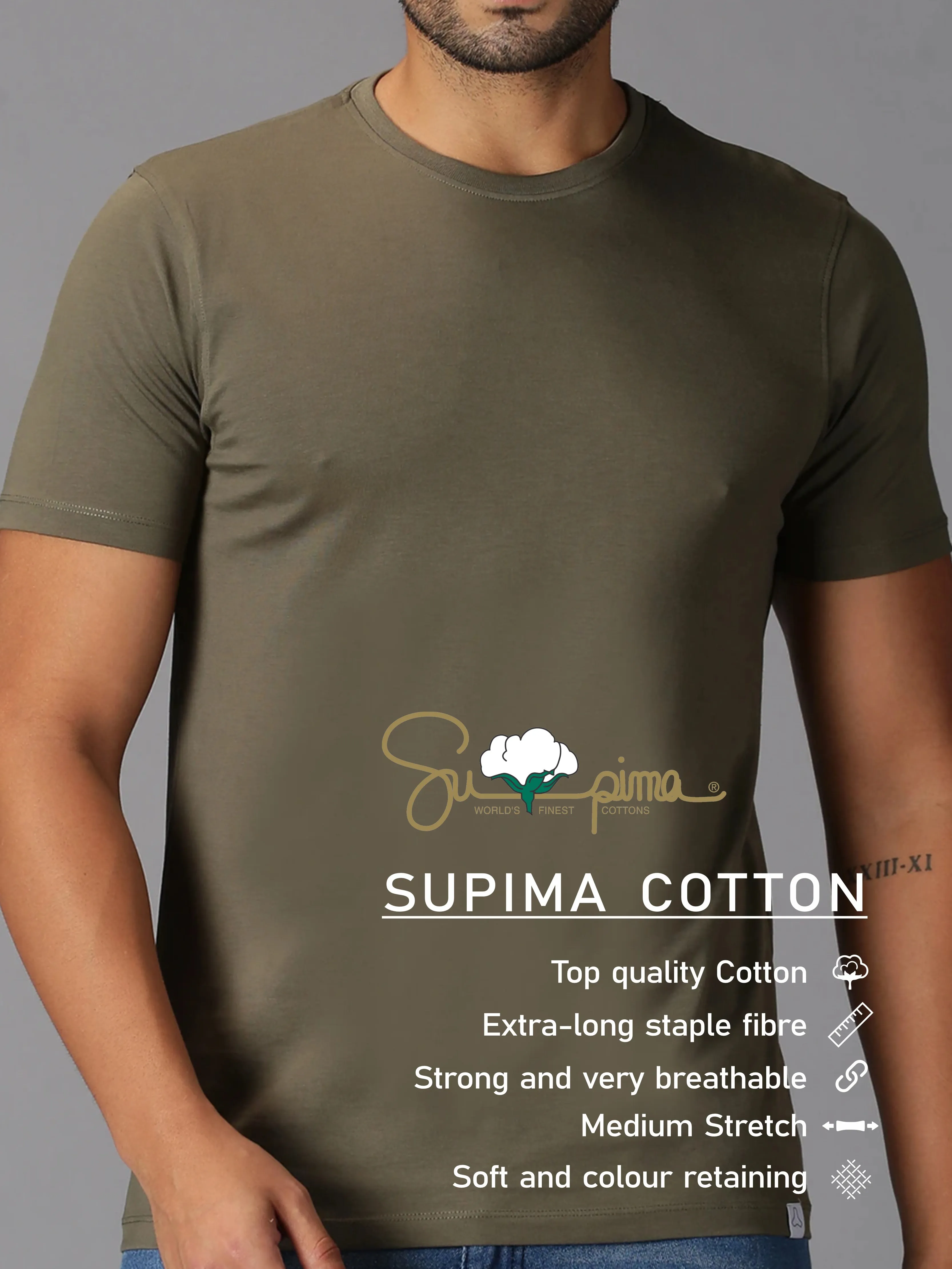 MEN'S SUPIMA COTTON GREEN SOLID SLIM FIT T.SHIRT