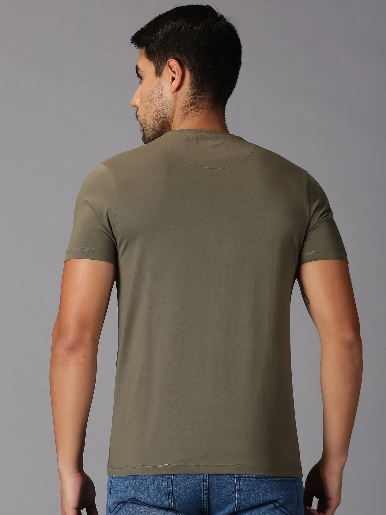 MEN'S SUPIMA COTTON GREEN SOLID SLIM FIT T.SHIRT