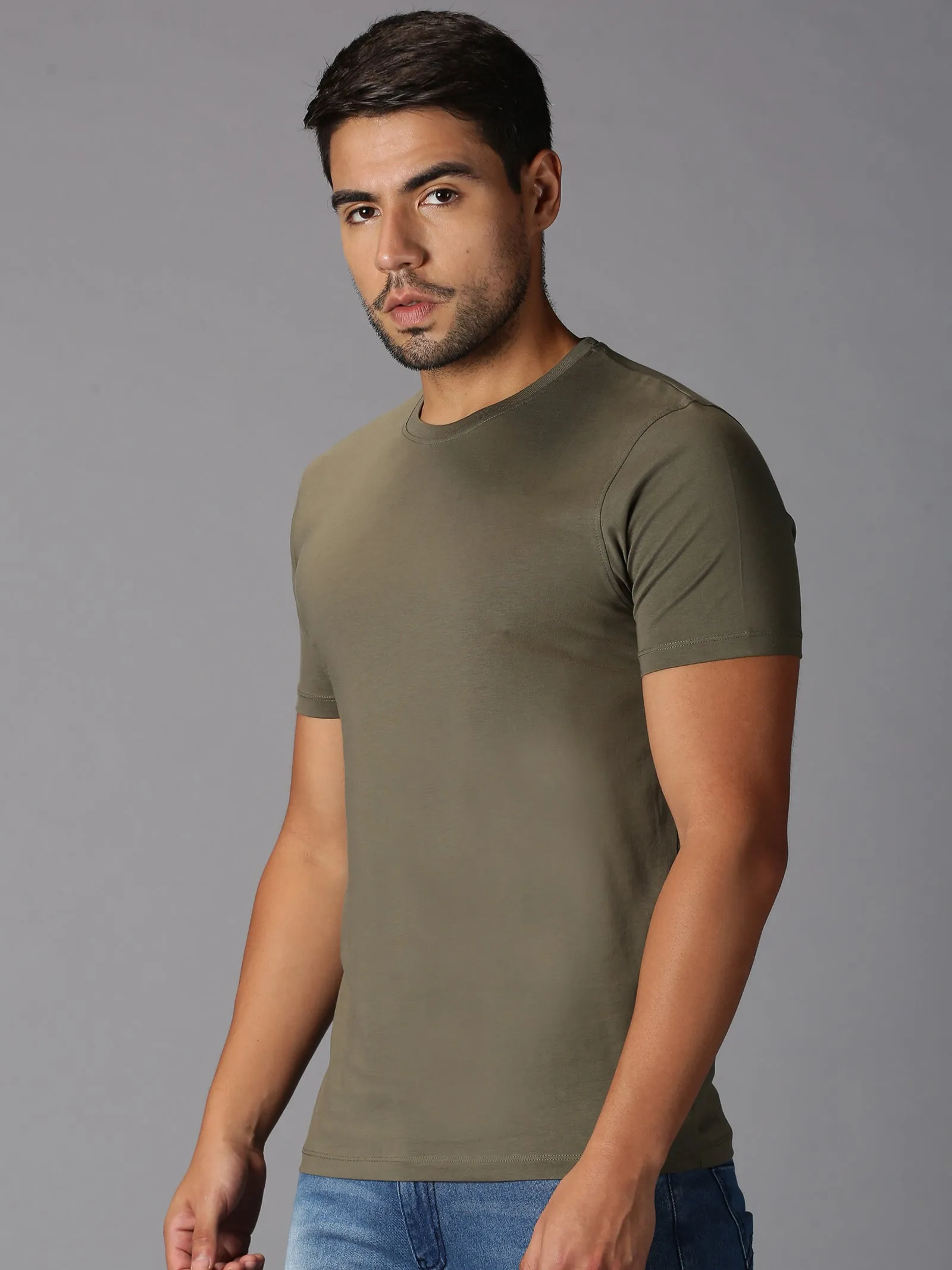 MEN'S SUPIMA COTTON GREEN SOLID SLIM FIT T.SHIRT