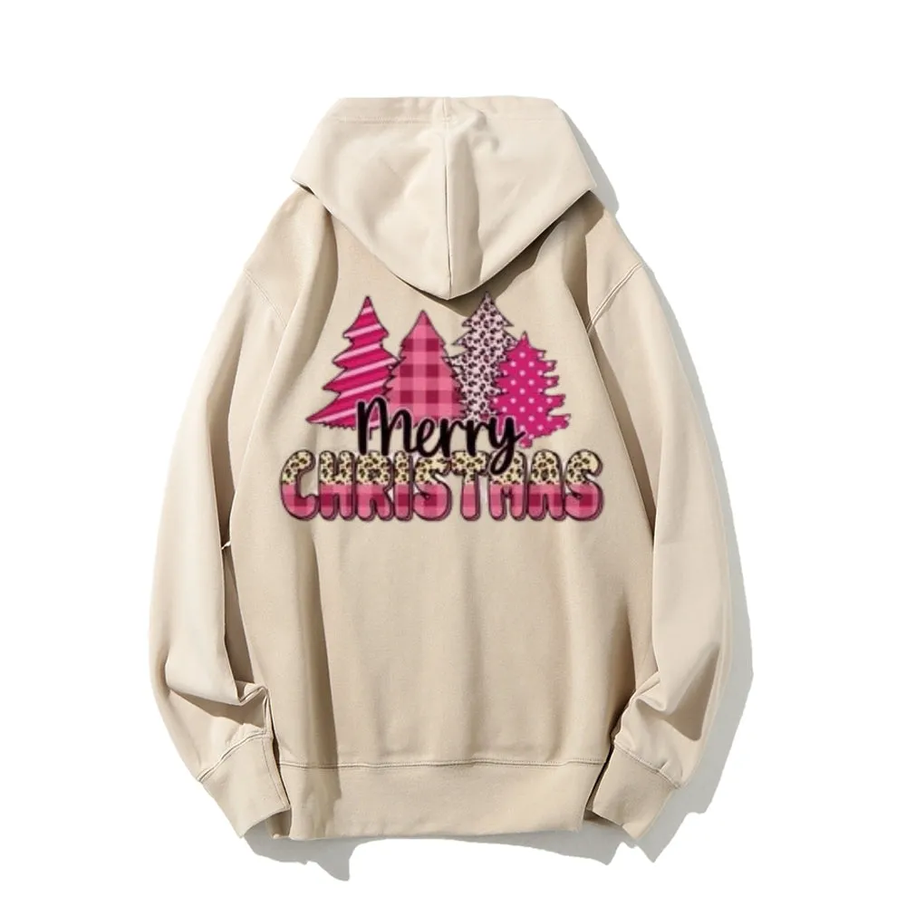 Merry Christmas Tree Graphic Pullover With Kangaroo Pocket Hoodies