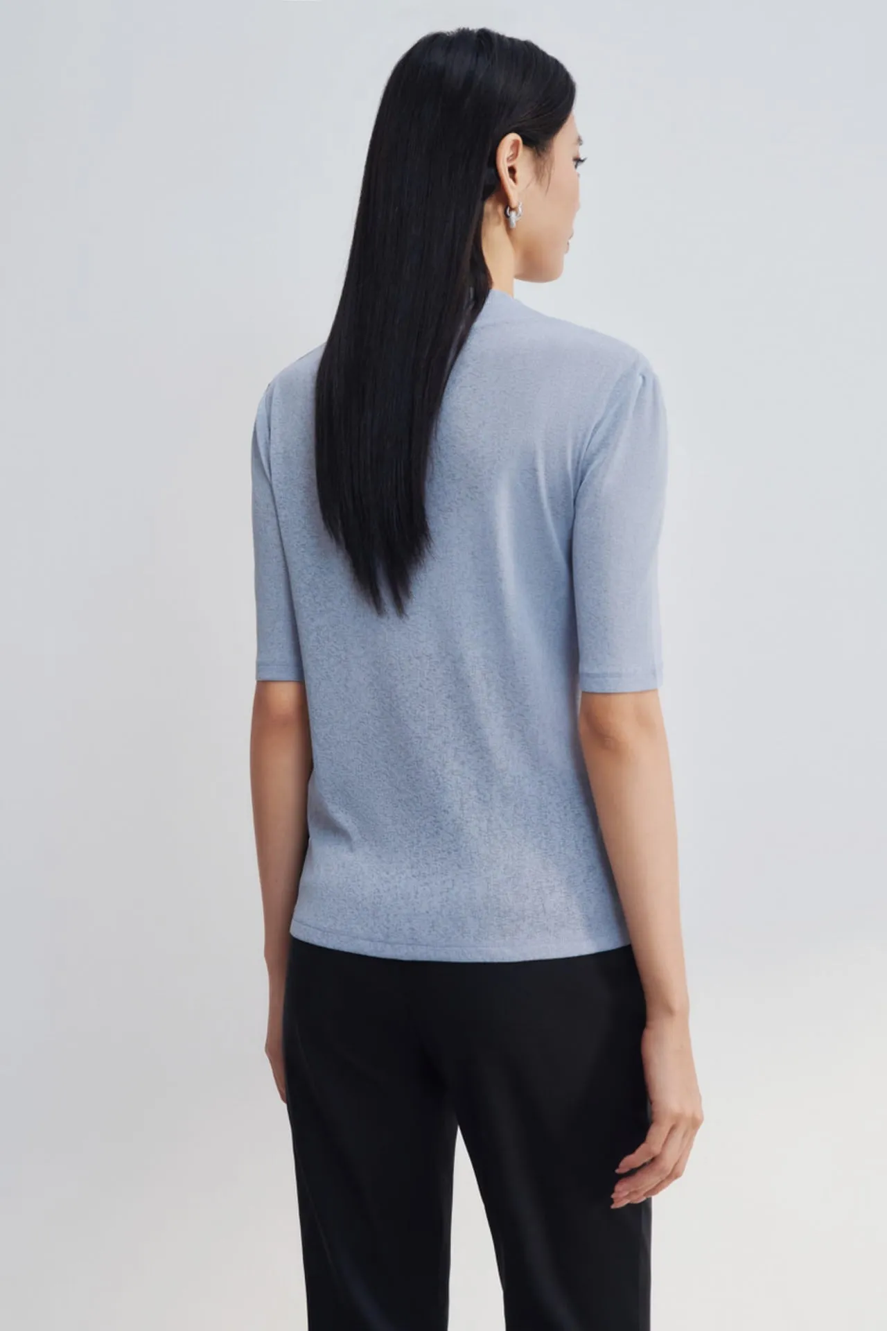 Mock Neck Jacquard Short Sleeve Tee