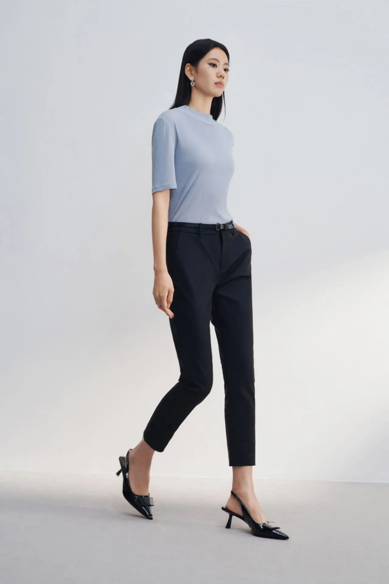 Mock Neck Jacquard Short Sleeve Tee