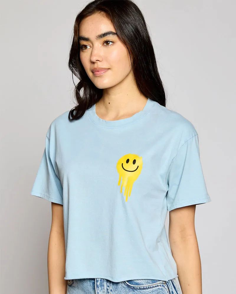 OG - Premium Quality 100% Cotton 'POSITIVE VIBES' Mineral Washed Short Sleeve Cropped Tee Raw Edge