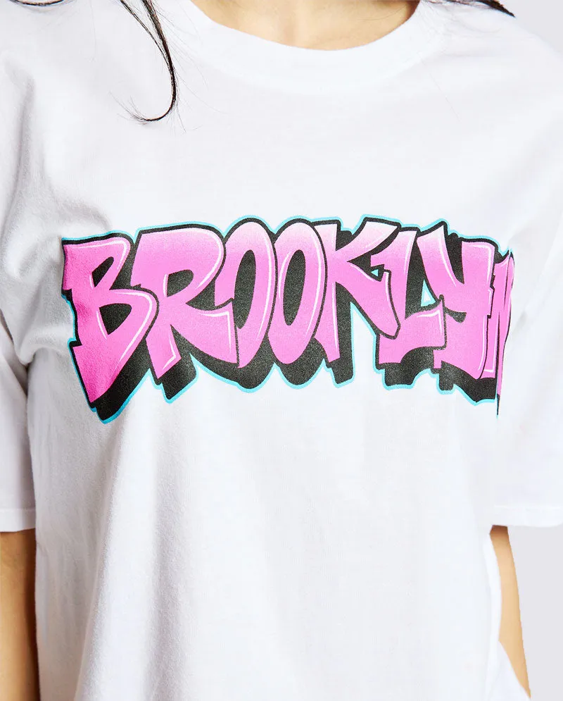 OG - Premium Quality 100% Cotton "BROOKLYN" Graphic Boyfriend Tunic Tee Short Sleeve Crew Raw Edge