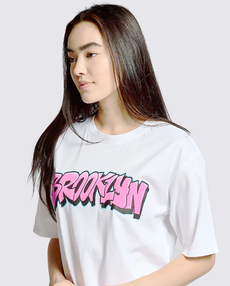 OG - Premium Quality 100% Cotton "BROOKLYN" Graphic Boyfriend Tunic Tee Short Sleeve Crew Raw Edge