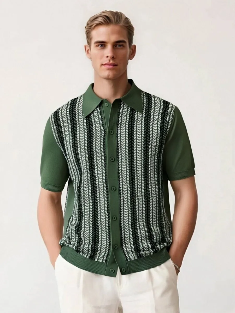 Open Knit Cuban Collar Shirt
