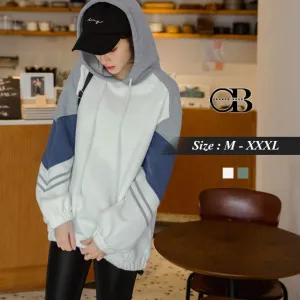 ORANGEBEAR LONG SLEEVE COLOR BLOCK HOODED TOPS