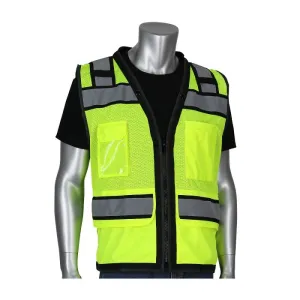 PIP ANSI Type R Class 2 Black Two-Tone Eleven Pockets Tech_ready Mesh Surveyors Vest Yellow Color Large Size - 1 EA