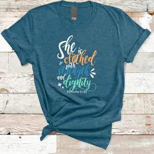 "She Is Clothed" Deep Heather Teal T-Shirt