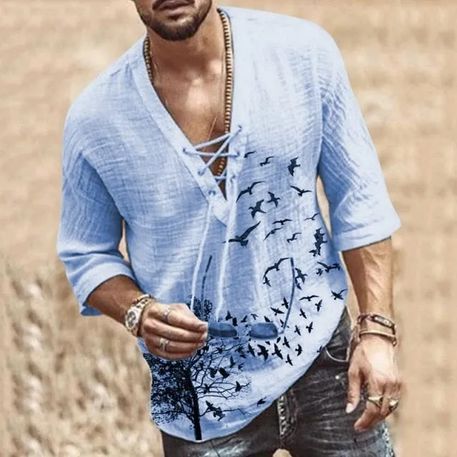 SHUJIN New Mens Spring Summer Casual Shirt Short Sleeve Cotton Linen Shirts Men Loose Collar Button Shirt silk Chemise Homme