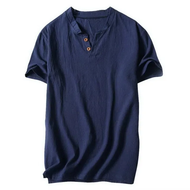 SHUJIN New Mens Spring Summer Casual Shirt Short Sleeve Cotton Linen Shirts Men Loose Collar Button Shirt silk Chemise Homme