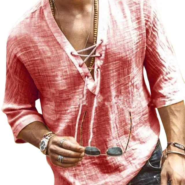 SHUJIN New Mens Spring Summer Casual Shirt Short Sleeve Cotton Linen Shirts Men Loose Collar Button Shirt silk Chemise Homme