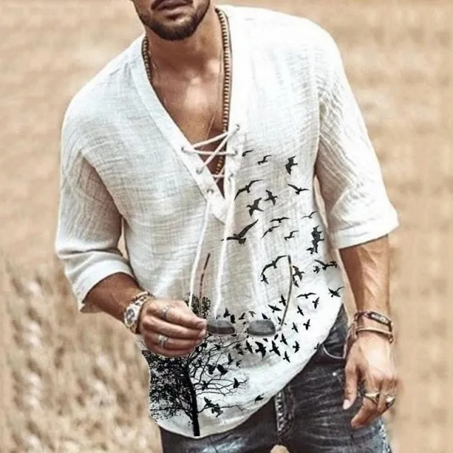 SHUJIN New Mens Spring Summer Casual Shirt Short Sleeve Cotton Linen Shirts Men Loose Collar Button Shirt silk Chemise Homme