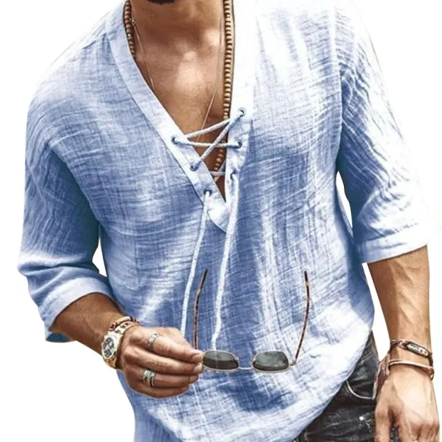 SHUJIN New Mens Spring Summer Casual Shirt Short Sleeve Cotton Linen Shirts Men Loose Collar Button Shirt silk Chemise Homme
