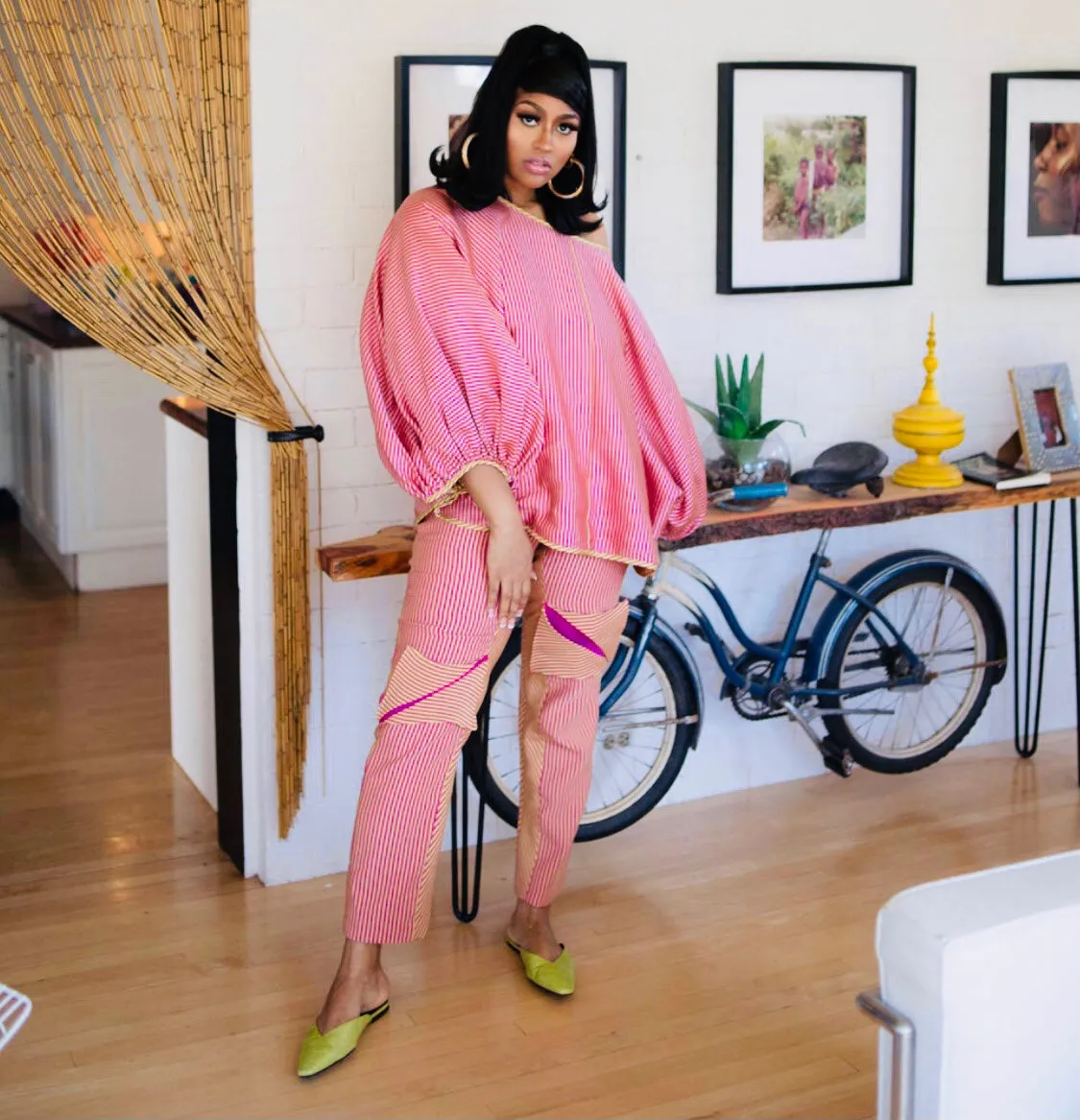 (Size 16-26) Pink and Green Striped Dance Pants