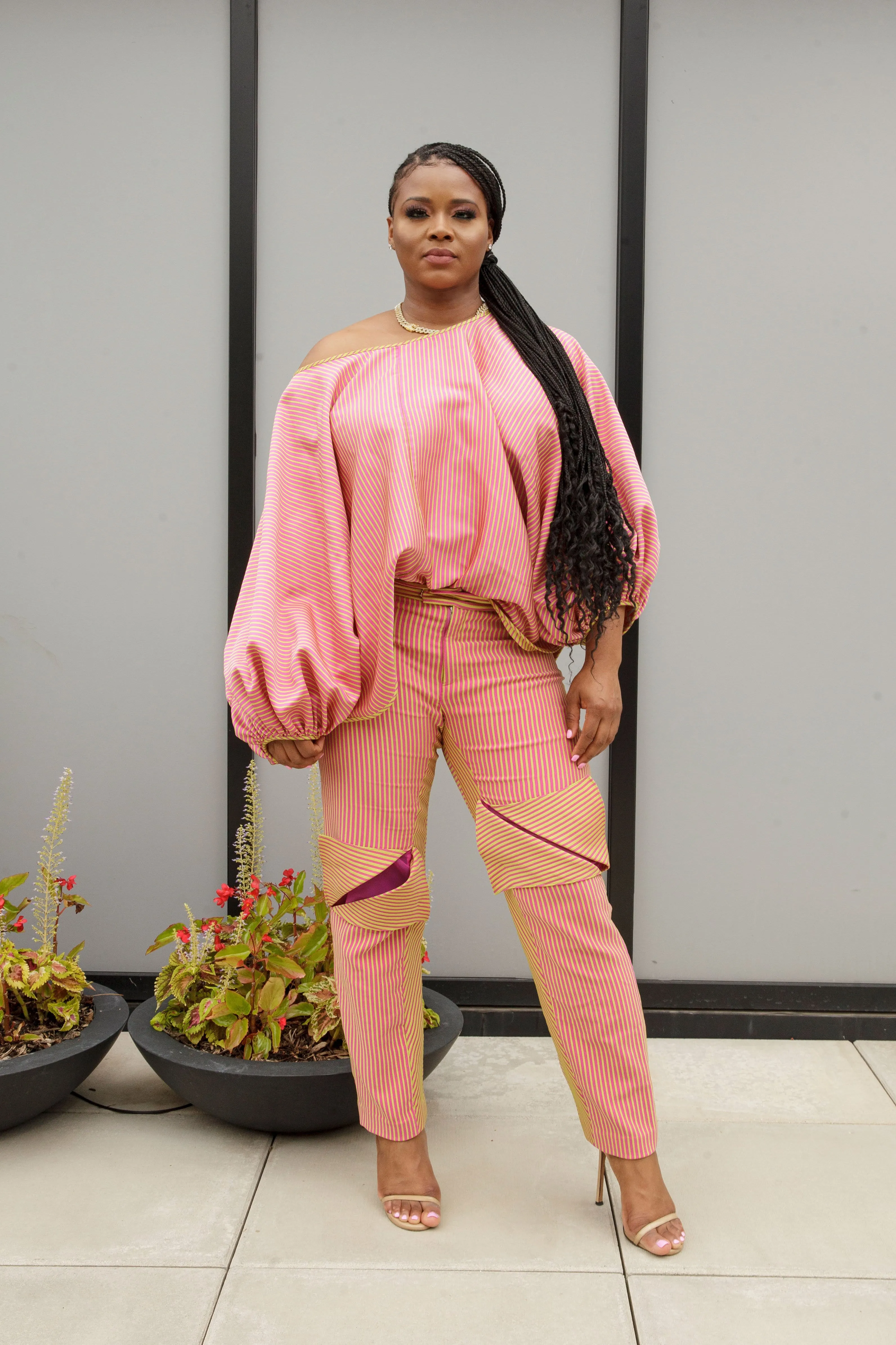 (Size 16-26) Pink and Green Striped Dance Pants