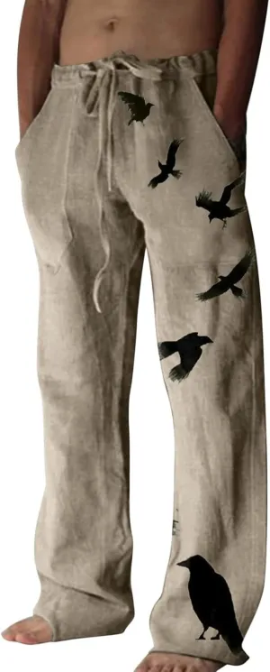 Summer Pants for Men Fashion Tropical Print Pants Elastic Waist Loose Trousers Athletic Joggers Mens Dance Pants