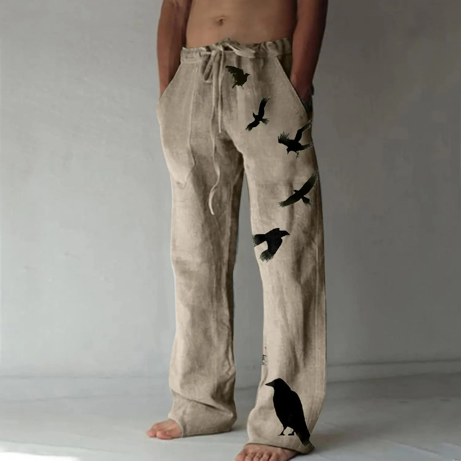 Summer Pants for Men Fashion Tropical Print Pants Elastic Waist Loose Trousers Athletic Joggers Mens Dance Pants