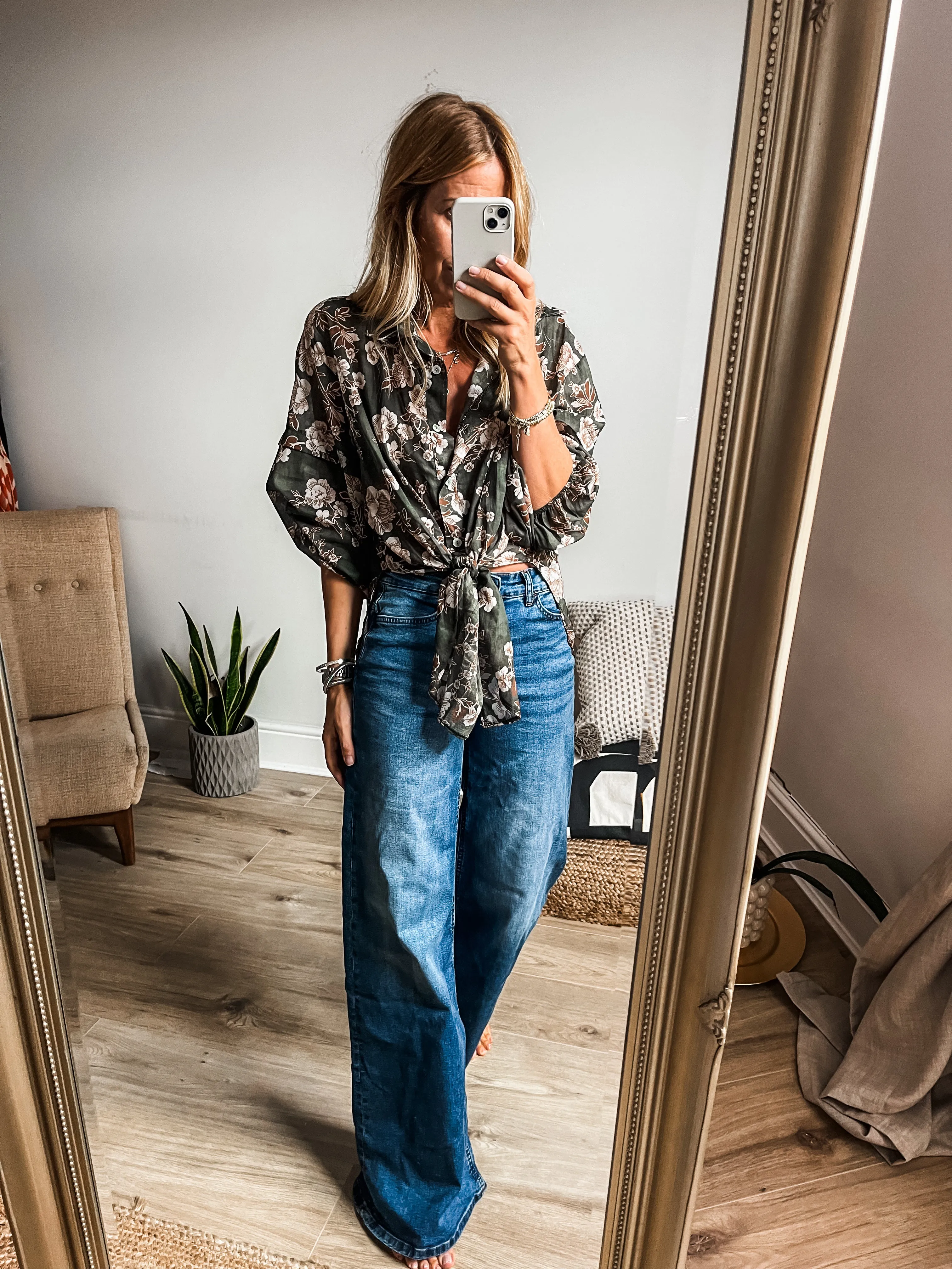 Tie-Front Floral Print Shirt
