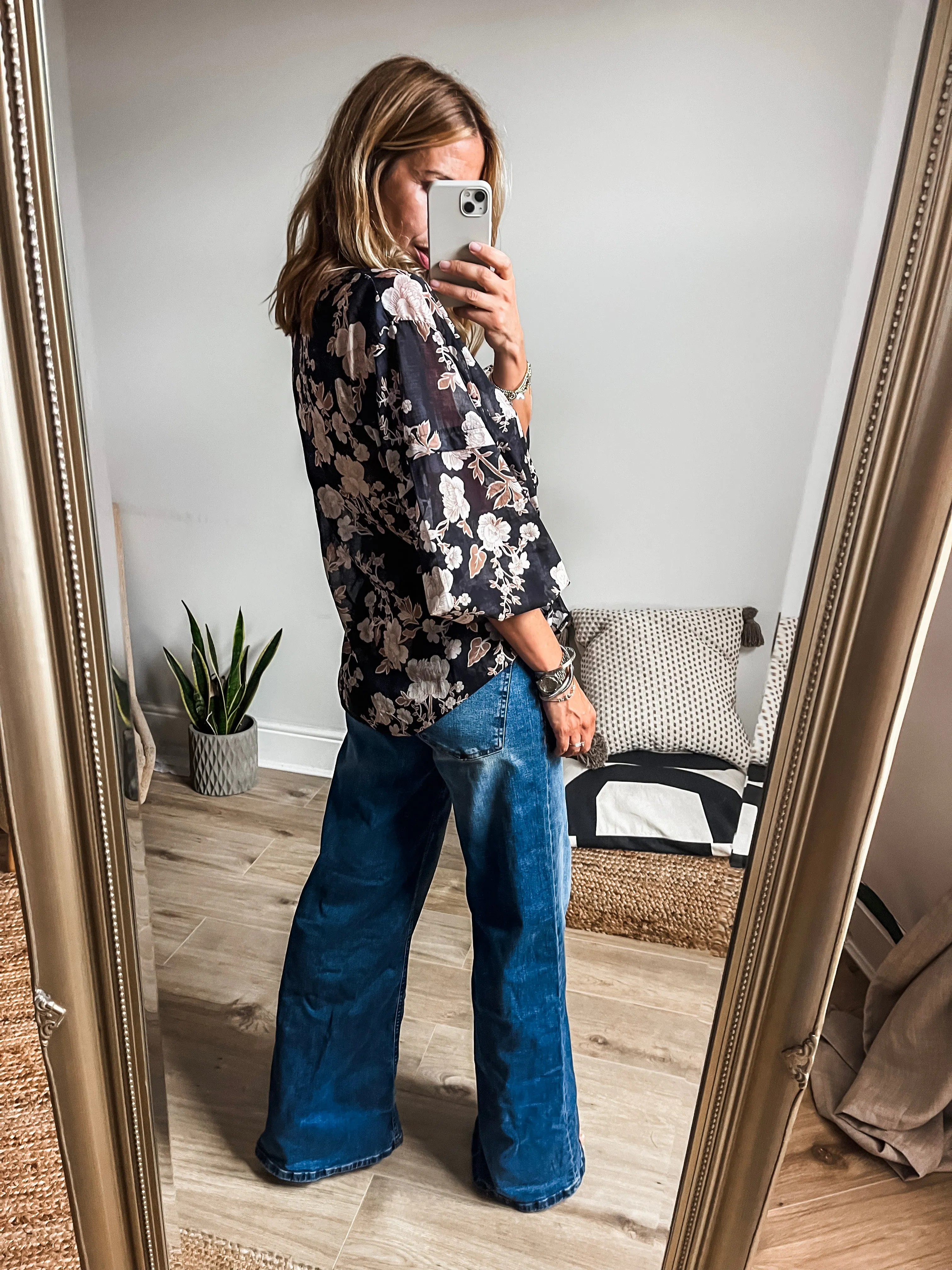 Tie-Front Floral Print Shirt