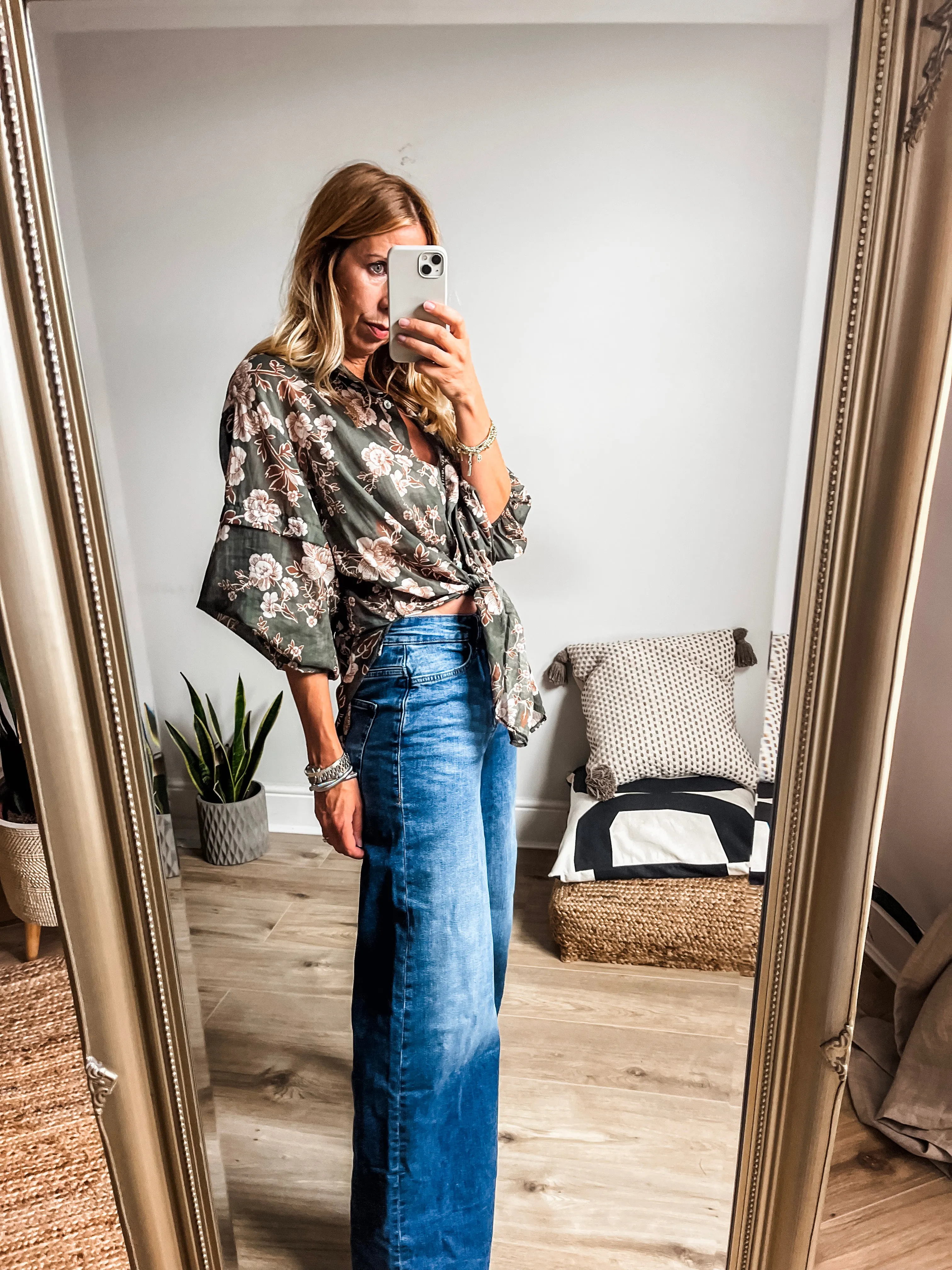 Tie-Front Floral Print Shirt
