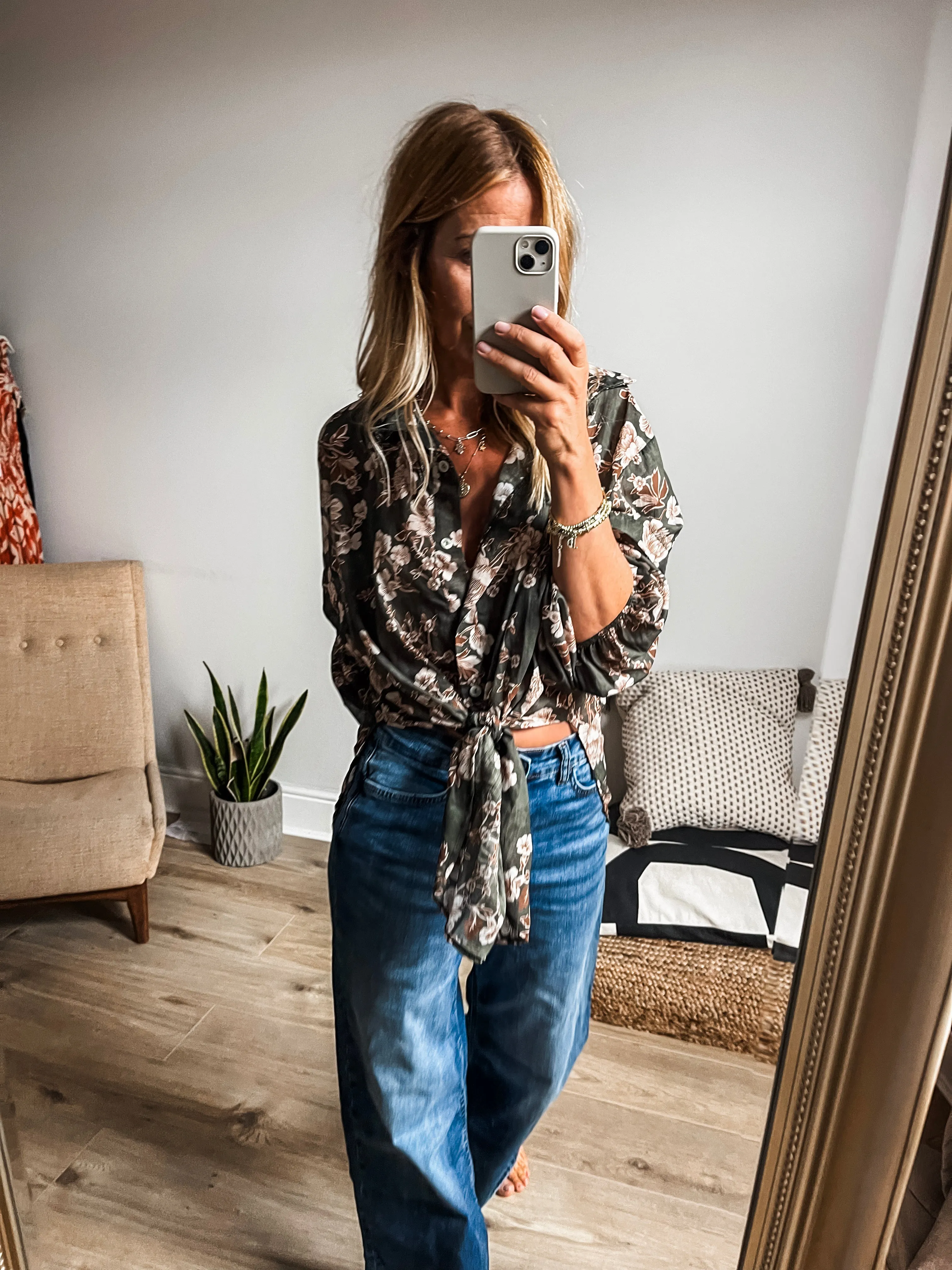 Tie-Front Floral Print Shirt