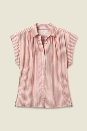 Trovata Della Button Down Short Sleeve Shirt in Brandy Stripe