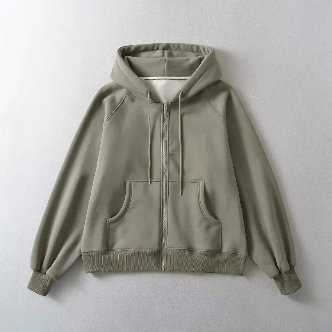Winter Oversized Harajuku Casual Sweats Hoody with Thick Fleece and Open Zipper